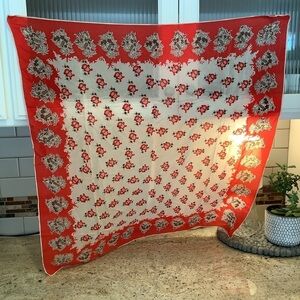Baar & Beards Inc Red and White Silk Scarf Hand Rolled in Japan Vintage